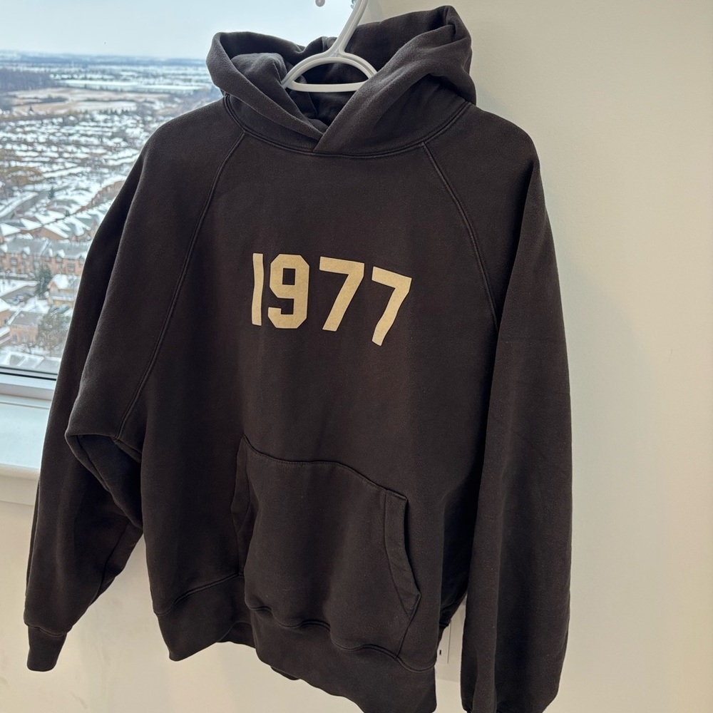 Essentials Dark Brown Hoodie with 1977 Print